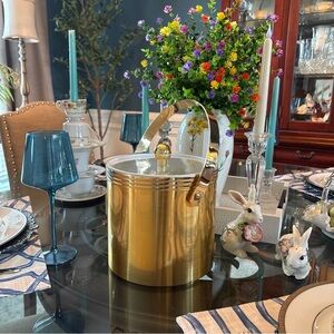 MCM Gold Ice Bucket with Handle and Lid Cocktail Party Hollywood